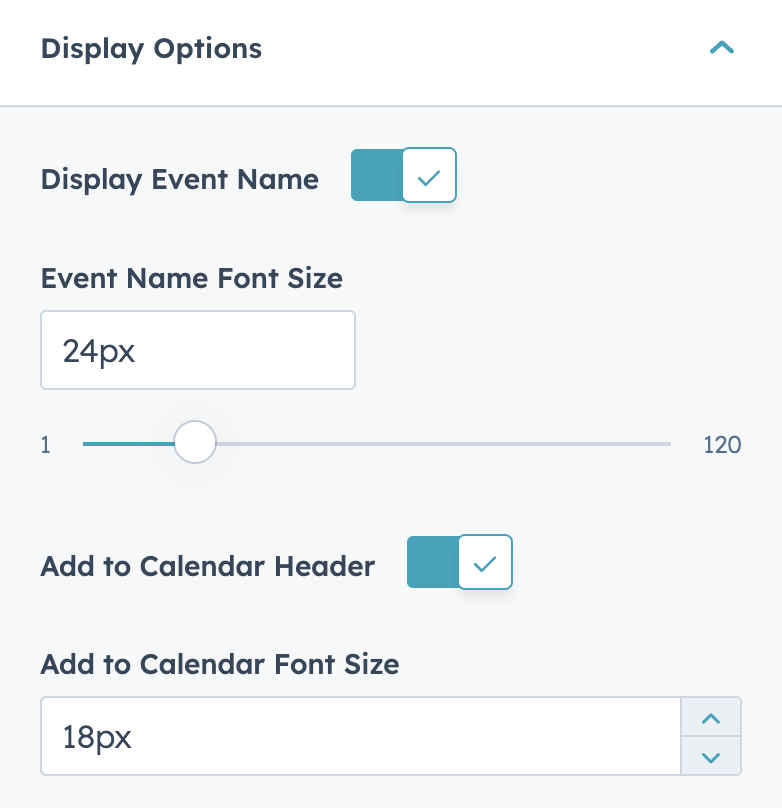 Display options controlling the event title and add-to-calendar text