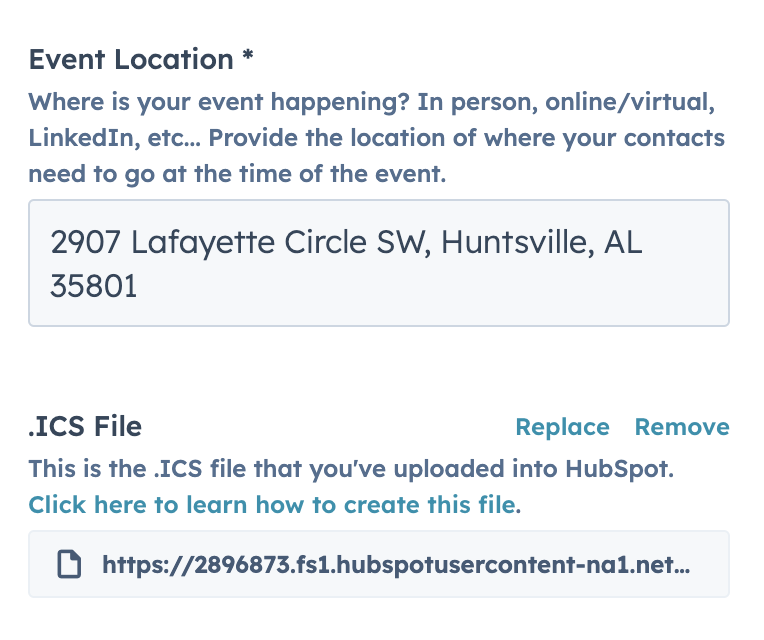 Location and .ICS file options in the module editor