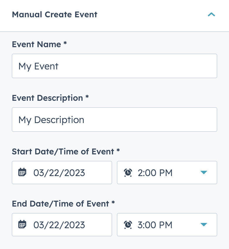 Entering event details by hand in the module editor