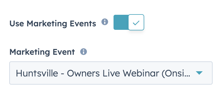Selecting a HubSpot Marketing Event inside the module editor